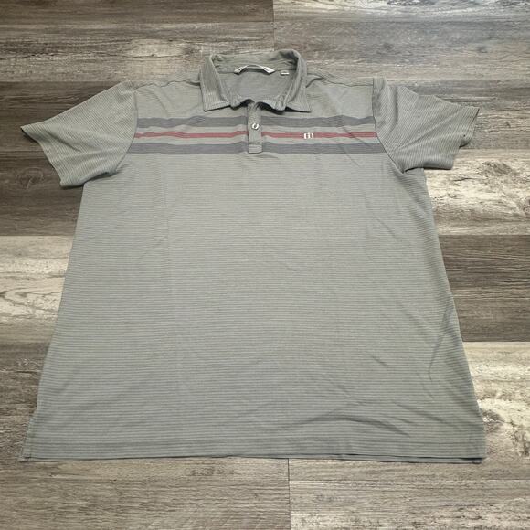 Travis Mathew Gray Mens XL Brand Spellout Stripe Streetwear Polo Shirt - Picture 1 of 14